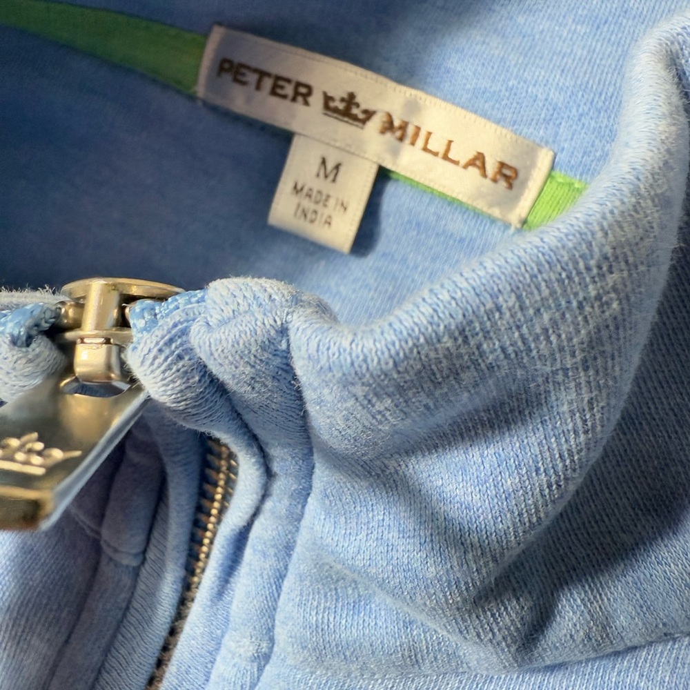 Peter Millar Bundle Blue 1/4 Zip Pullover Sweater Mens Medium Cotton Golf Preppy - Picture 11 of 15
